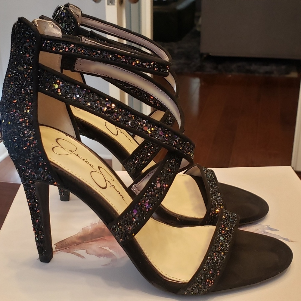 Jessica Simpson Black Glitter Heels